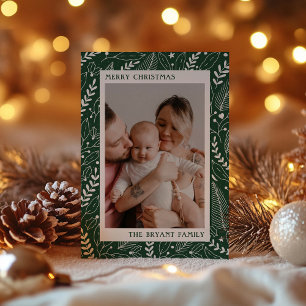Grüne moderne Stechpalmen- und Blätter-Kunstwerk-R Feiertagskarte