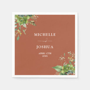 Grüne moderne Terrakotta-Hochzeit Blumen Serviette