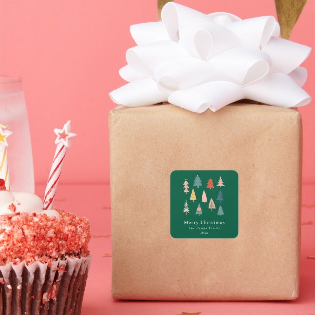 Grüne moderne und einfache Weihnachtsbaumen Quadratischer Aufkleber (Party)