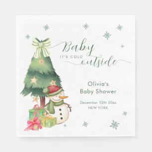 Grüne moderne Winter-Schneemann-Baby-Party Serviette