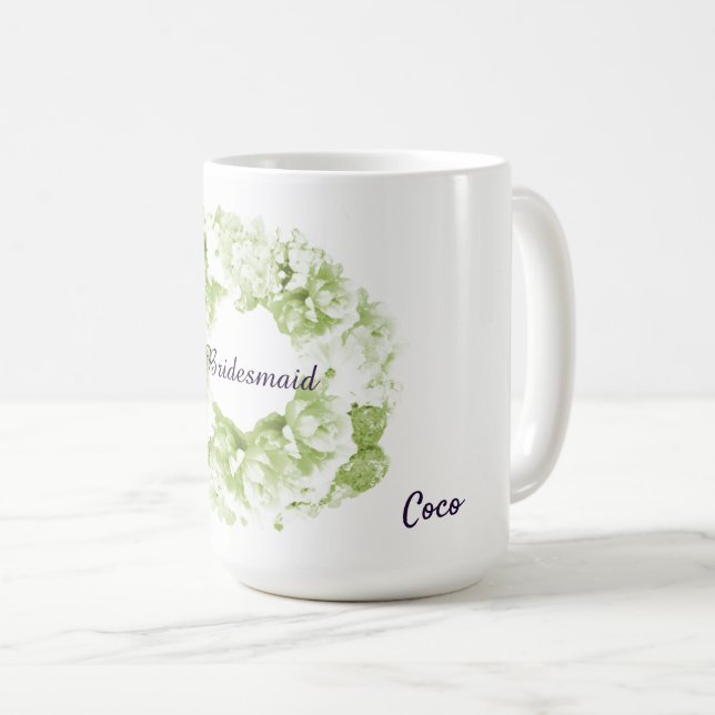 Grüne monochrome Wreath Bridesmaid Kaffeemaschine  Kaffeetasse (VorderseiteRechts)