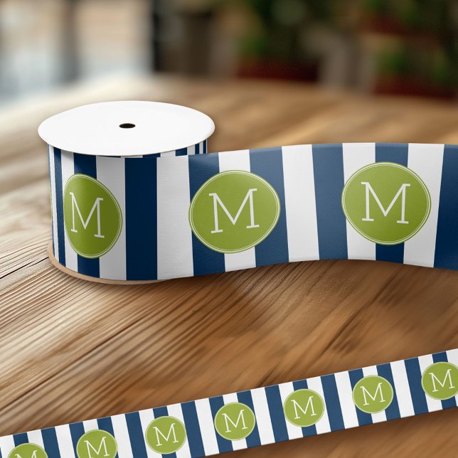 Grüne Monografie der Navy und White Striping Muste Satinband (Custom Ribbon - Add Your Own Text)