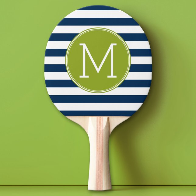 Grüne Monografie der Navy und White Striping Muste Tischtennis Schläger (Custom Monogram Ping Pong Paddle)