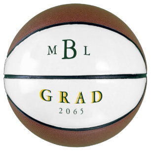 Grüne Monogramm-Grün-Gold-Datumskorb Basketball