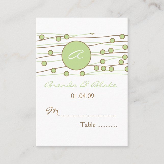 Grüne Monogramm-Hochzeitstisch-Sitzkarten Platzkarte (Vorderseite)