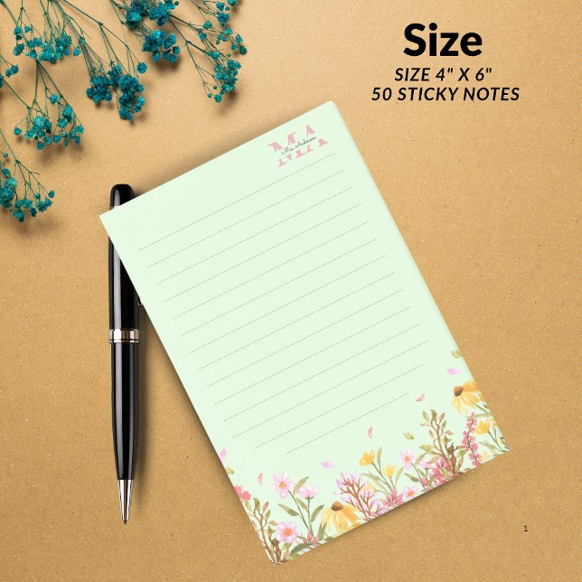 Grüne Monogramm Moderne Minimalistische Post-it-No Post-it Klebezettel (Green Monogram Sticky Notes | Minimalist Feminine)