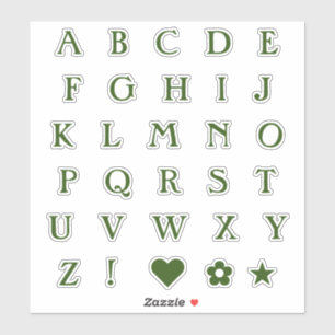 Grüne Monogramm-Textbuchstaben   Alphabet Heart St Aufkleber