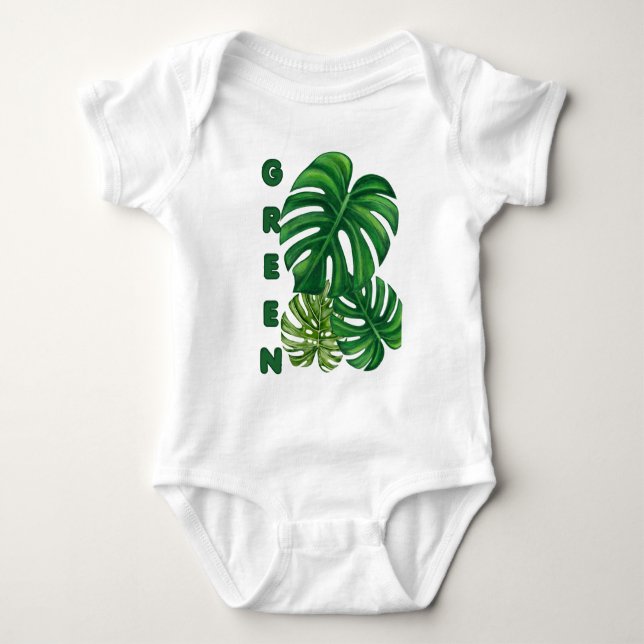 Grüne Monstera-Blätter Baby Strampler (Vorderseite)