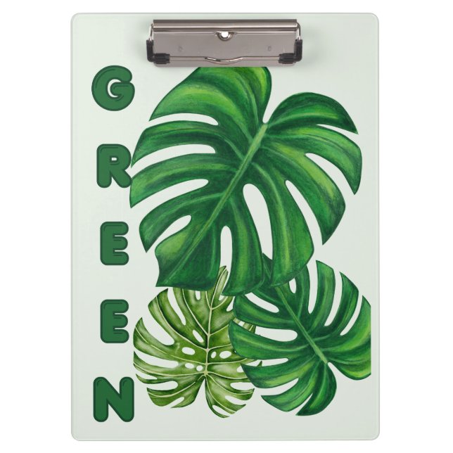 Grüne Monstera-Blätter Klemmbrett (Vorderseite)
