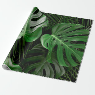 Grüne Monstera-Blätter und Palmwedel Geschenkpapier