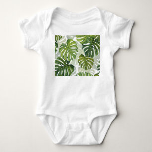 Grüne Monstera Tropical Watercolor Baby Strampler