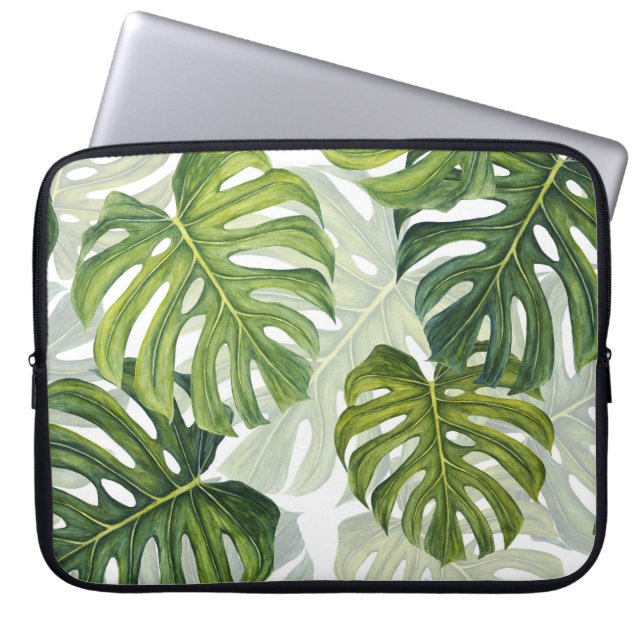 Grüne Monstera Tropical Watercolor Laptopschutzhülle (Vorderseite)