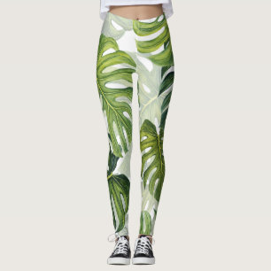 Grüne Monstera Tropical Watercolor Leggings