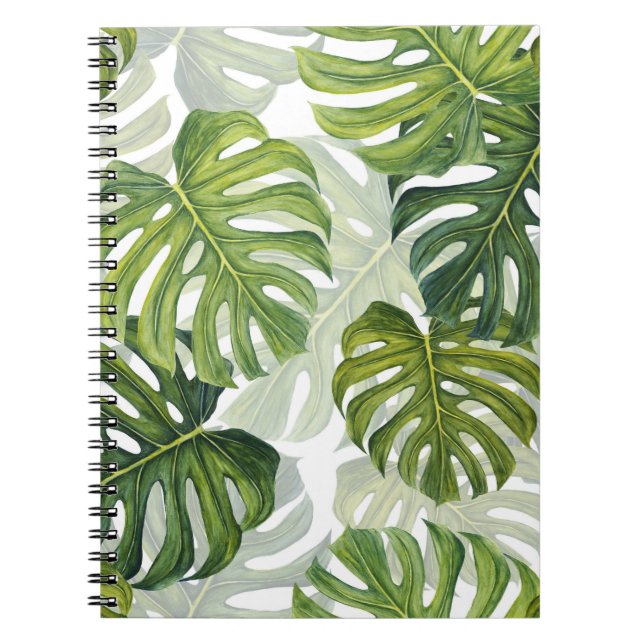 Grüne Monstera Tropical Watercolor Notizblock (Vorderseite)