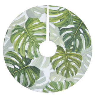 Grüne Monstera Tropical Watercolor Polyester Weihnachtsbaumdecke