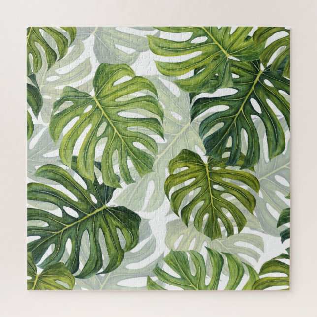 Grüne Monstera Tropical Watercolor Puzzle (Vertikal)