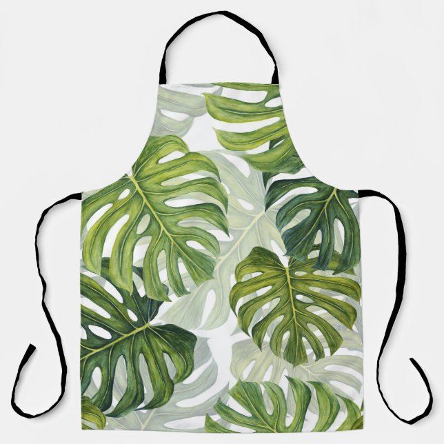 Grüne Monstera Tropical Watercolor Schürze (Vorderseite)