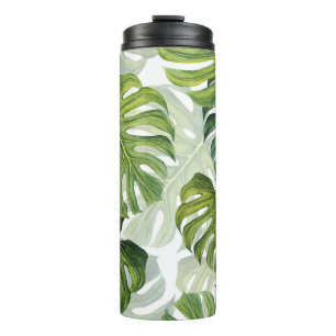 Grüne Monstera Tropical Watercolor Thermosbecher