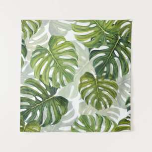 Grüne Monstera Tropical Watercolor Wandteppich