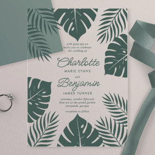 Grüne Monstera Tropical Wedding Acryleinladungen