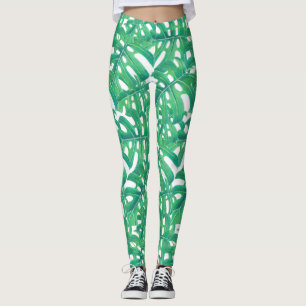 Grüne Monstera-tropische Blätter auf Weiß b Leggings