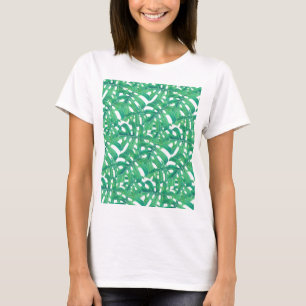 Grüne Monstera-tropische Blätter auf Weiß b T-Shirt