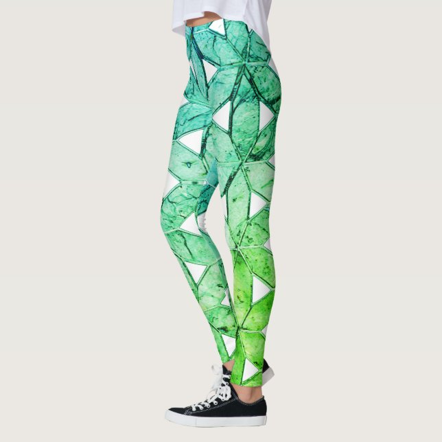 Grüne Mosaik-Blume Leggings (Links)