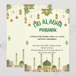 Grüne Moschee Laternen Festliches Eid al-Adha-Fest Einladung