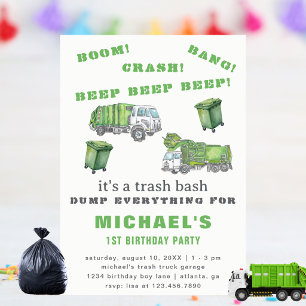 Grüne Müllwagen-Müllparty 1. Geburtstagsfeier Einladung