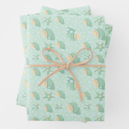 Grüne Muscheln und Blasen Geschenkpapier Set