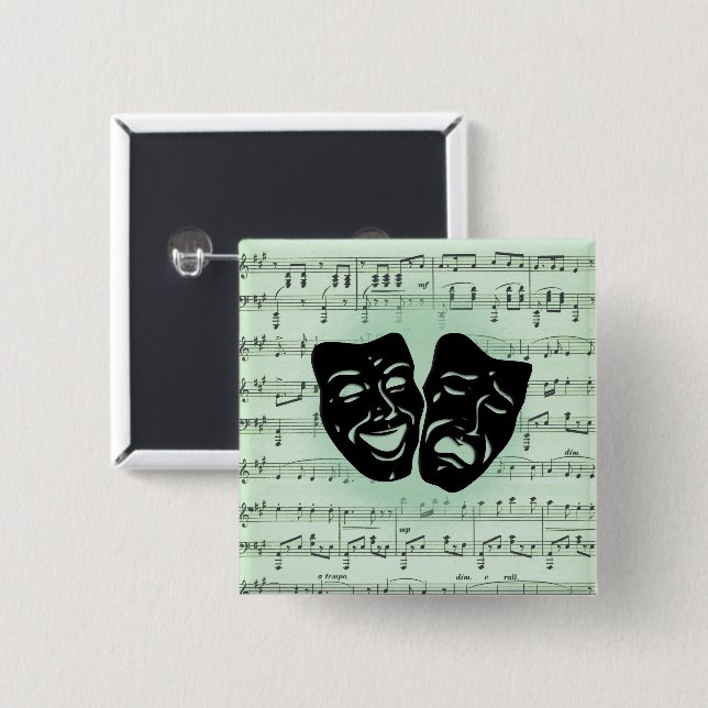 Grüne Musik und griechische Masken im Theater Button (Vorne & Hinten)