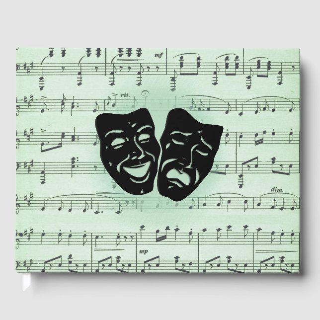 Grüne Musik und griechische Masken im Theater Gästebuch (Vorderseite)