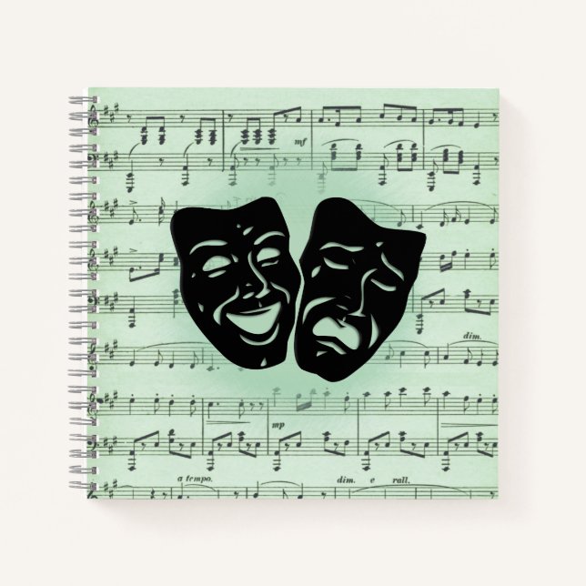 Grüne Musik und griechische Masken im Theater Notizbuch (Vorderseite)