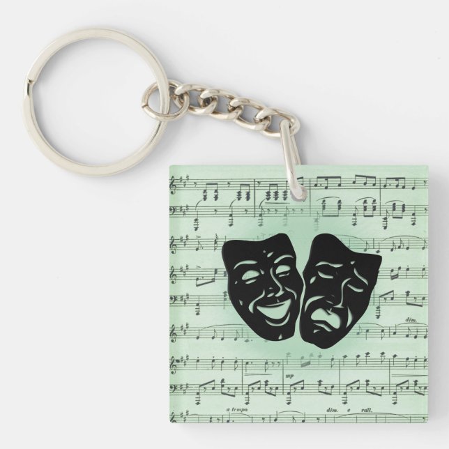 Grüne Musik und griechische Masken im Theater Schlüsselanhänger (Vorderseite)