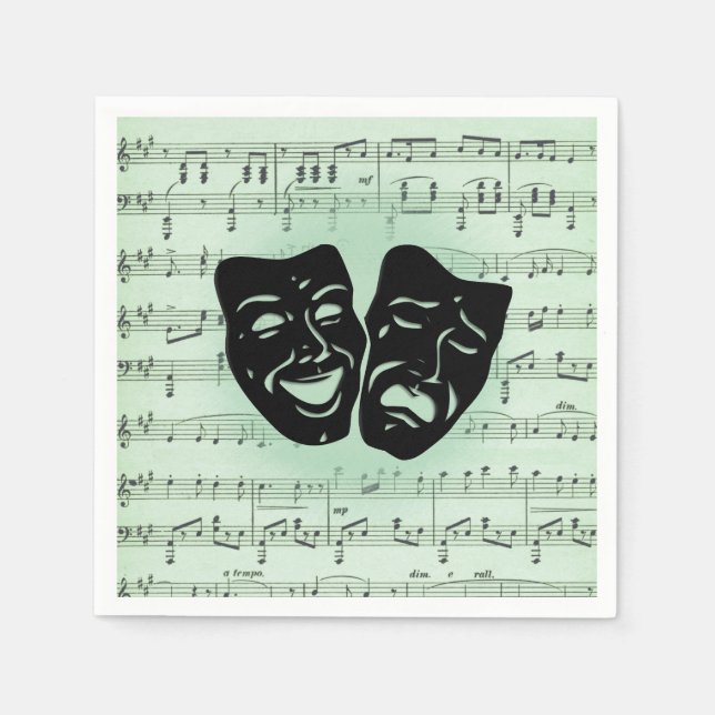 Grüne Musik und griechische Masken im Theater Serviette (Vorderseite)