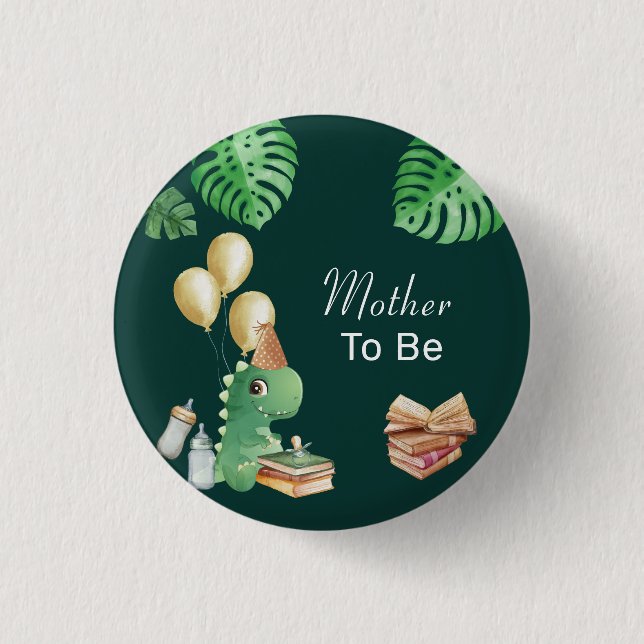 Grüne Mutter-To-Be Dino-Geschichtenbuch Baby-Party Button (Vorderseite)