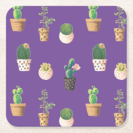 Grüne Nachspeise Sukkulente Kakteen in Pots Rechteckiger Pappuntersetzer