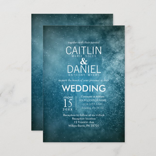 Grüne Nacht Einladung zur Hochzeit (Vorne/Hinten)