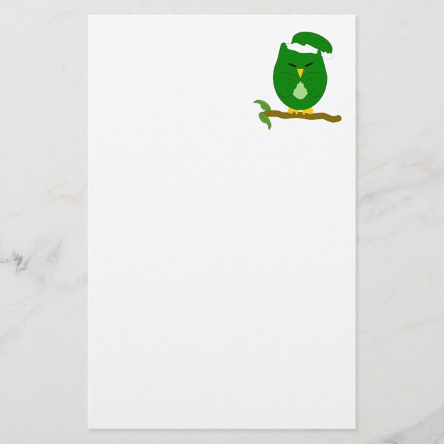 Grüne Nacht-Eule-Design Briefpapier (Vorderseite)