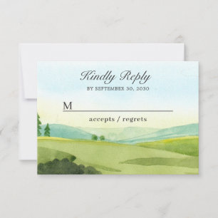 Grüne Naturlandschaft Hochzeit in Aquarellen RSVP Karte