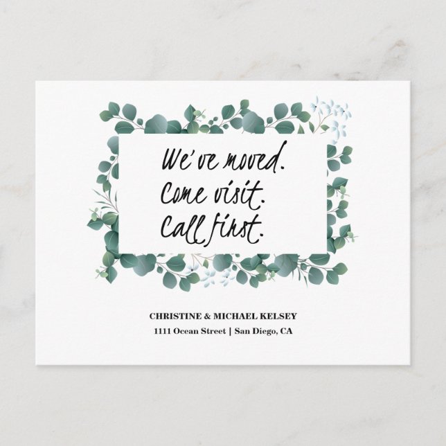 Grüne neue Zuhause-Adresse Ankündigung Postkarte (Vorderseite)