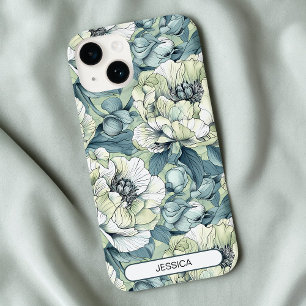 Grüne Niedliche Blume Muster Maßgeschneiderte Mode Case-Mate iPhone 14 Hülle