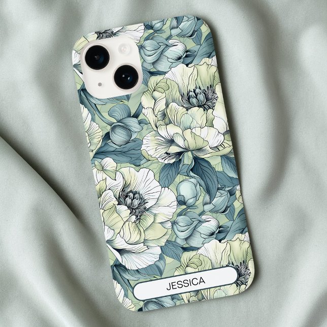 Grüne Niedliche Blume Muster Maßgeschneiderte Mode Case-Mate iPhone Hülle (Green Floral Cute Flowers Pattern Custom Modern Case-Mate iPhone Case)