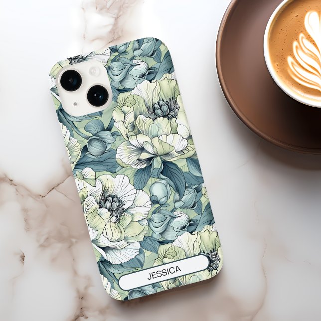 Grüne Niedliche Blume Muster Maßgeschneiderte Mode Case-Mate iPhone Hülle (Green Floral Cute Flowers Pattern Custom Modern Case-Mate iPhone Case)