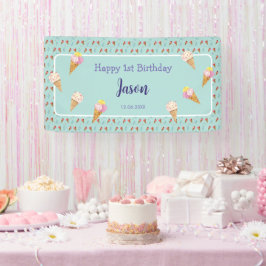 Grüne Niedliche Eiscreme Cone Kinder Junge Geburts Banner