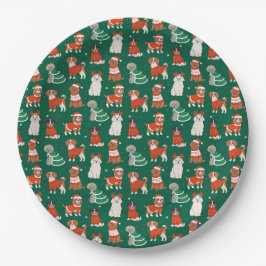 Grüne Niedliche Weihnachtshunde Holiday Puppy Must Pappteller