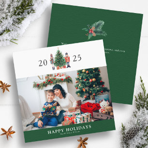 Grüne Nussknacker-Foto-Weihnachtskarte Feiertagskarte