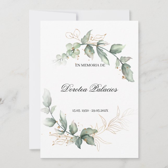 Grüne obituäre spanische Einladung (Vorderseite)