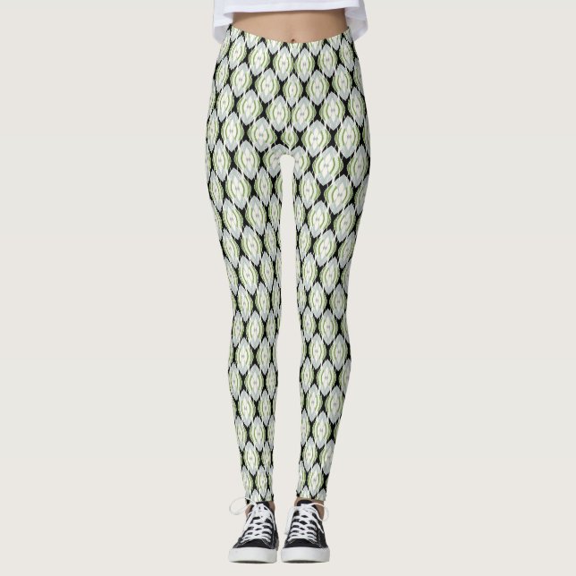 Grüne Ogees auf Schwarz Leggings (Vorderseite)