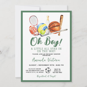 Grüne Oh-Boy-Sport-Baby-Shower-Einladung Einladung